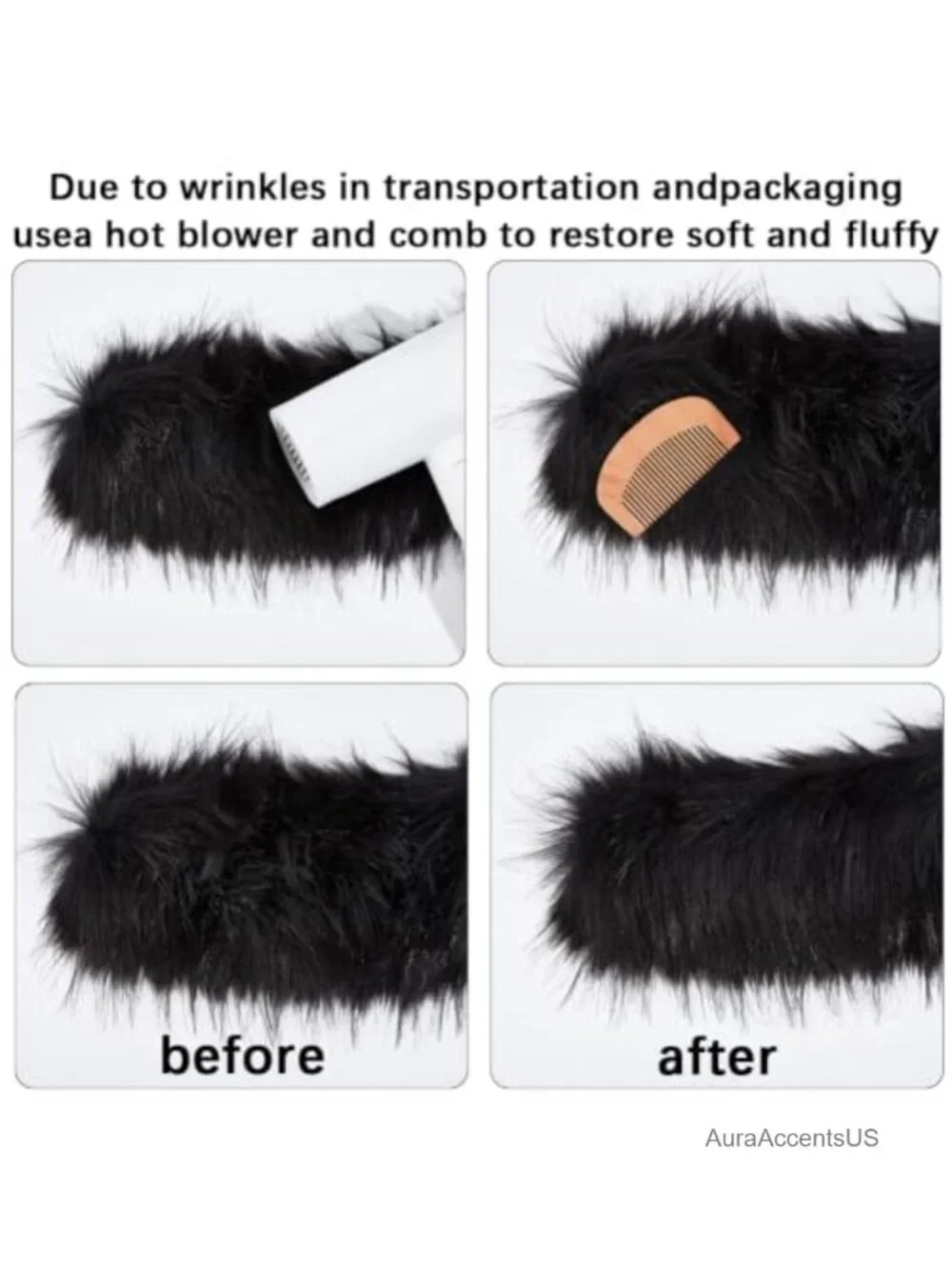 Faux Fur Collar Scarf Wrap Detachable Hood Trim Winter Coat Accessory